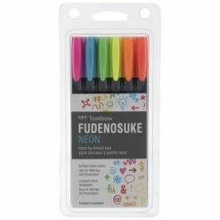 Outlet 🔔 Neon Hard Tip Brush Pens - 6 Piece Set 😀